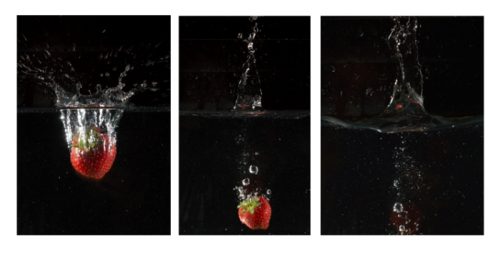 Bilderreihe Erdbeere taucht ins Wasser